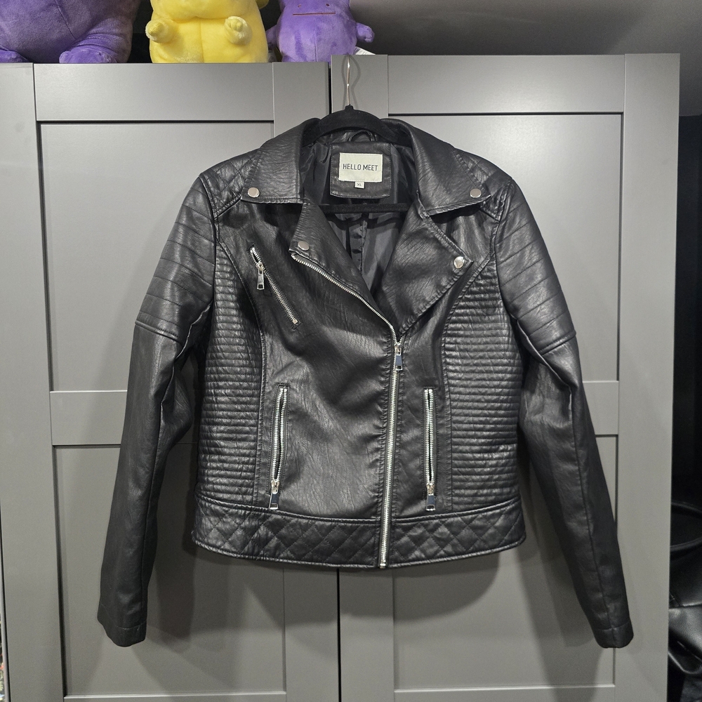 Women's Black Quilted Pleather Moto Jacket
